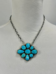 Kingman Turquoise Flower Cluster Pendant Necklace