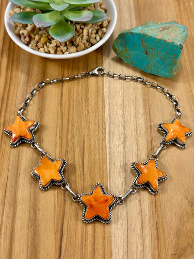 Orange Spiny Sterling Silver Star Choker
