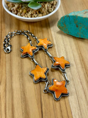 Orange Spiny Sterling Silver Star Choker
