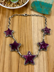 Purple Spiny Sterling Silver Star Choker