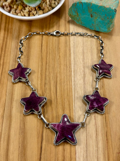 Purple Spiny Sterling Silver Star Choker
