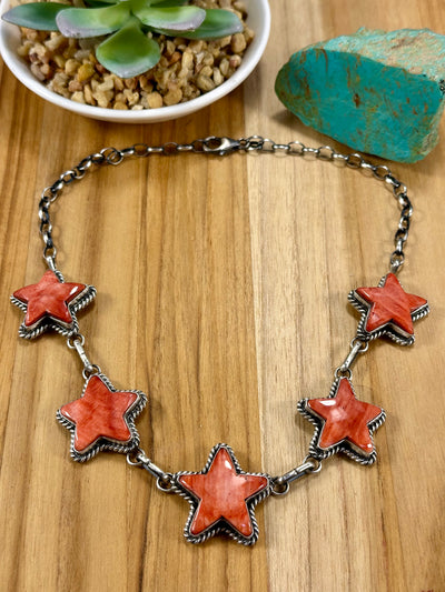 Red Spiny Sterling Silver Star Choker