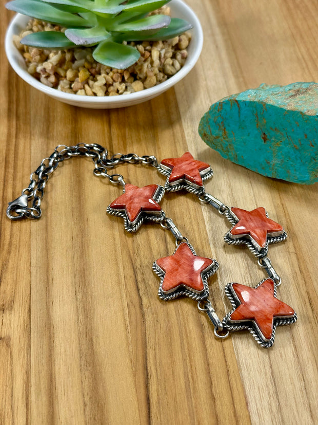 Red Spiny Sterling Silver Star Choker