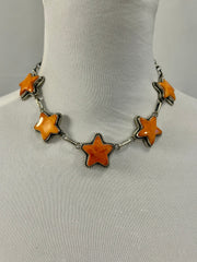 Orange Spiny Sterling Silver Star Choker