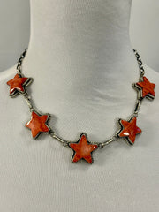 Red Spiny Sterling Silver Star Choker