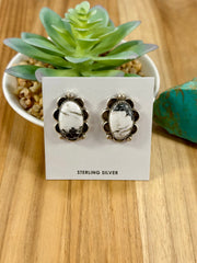 White Buffalo Floral Stud Earrings