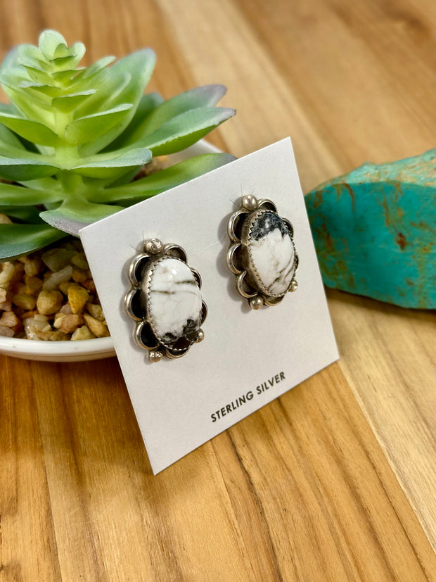 White Buffalo Floral Stud Earrings