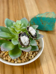 White Buffalo Floral Stud Earrings