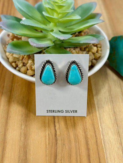 Kingman Turquoise Tear Drop Stud Earrings