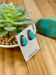 Kingman Turquoise Tear Drop Stud Earrings