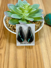 Black Jack Tear Drop Sterling Silver Earrings