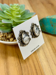 White Buffalo Tear Drop Sterling Silver Earrings