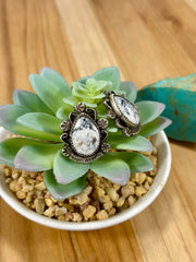 White Buffalo Tear Drop Sterling Silver Earrings