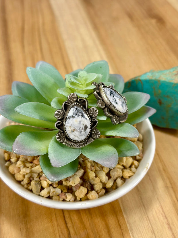 White Buffalo Tear Drop Sterling Silver Earrings