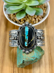 Black Jack Oval Sterling Silver Cuff Bracelet