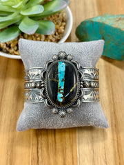 Black Jack Oval Sterling Silver Cuff Bracelet