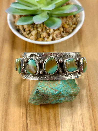 Kingman Turquoise 7 Stone Sterling Silver Cuff Bracelet