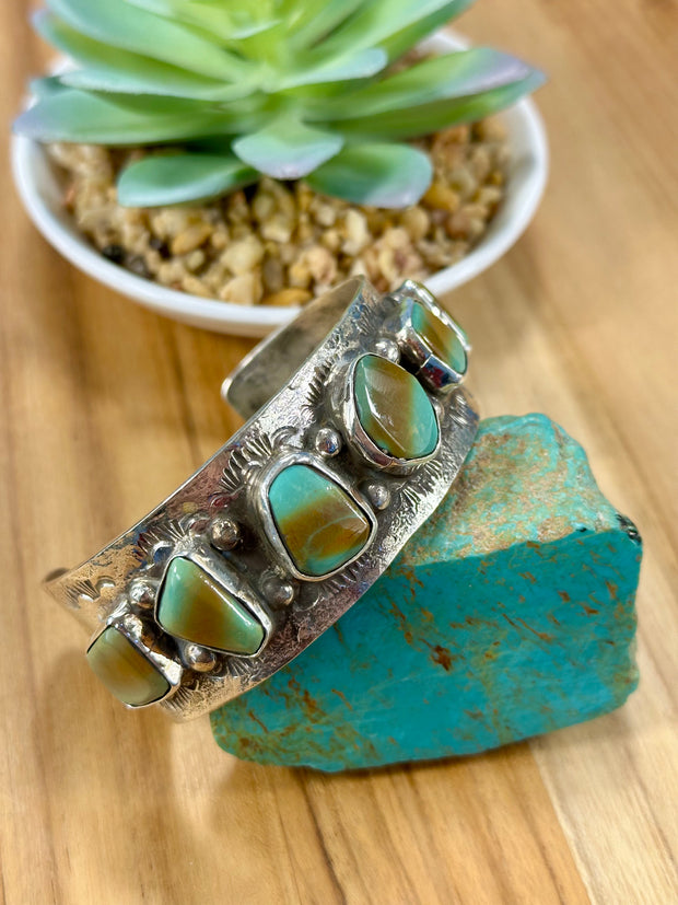 Kingman Turquoise 7 Stone Sterling Silver Cuff Bracelet