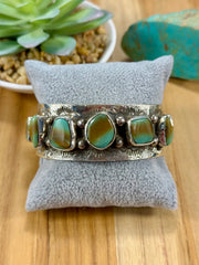 Kingman Turquoise 7 Stone Sterling Silver Cuff Bracelet