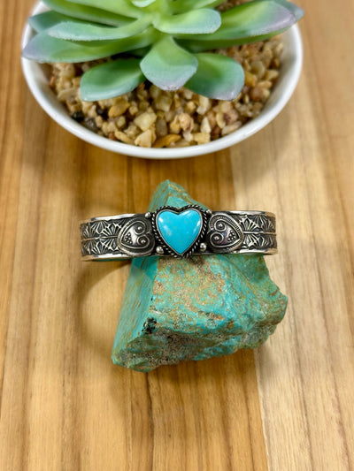 Kingman Turquoise Heart Sterling Silver Cuff Bracelet