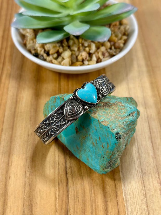 Kingman Turquoise Heart Sterling Silver Cuff Bracelet
