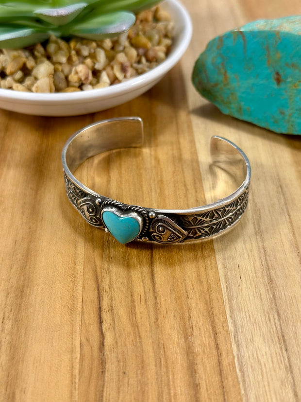 Kingman Turquoise Heart Sterling Silver Cuff Bracelet