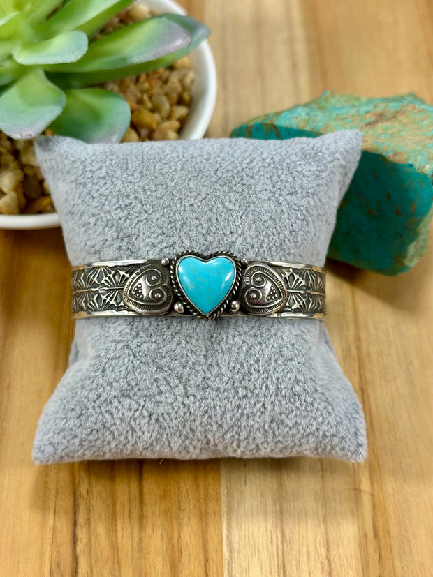 Kingman Turquoise Heart Sterling Silver Cuff Bracelet