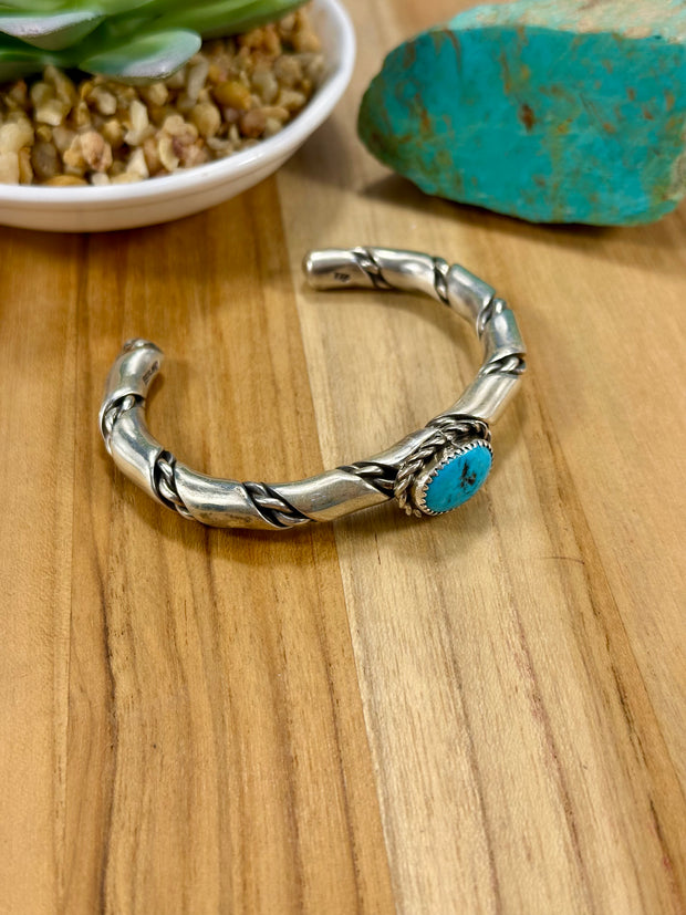 Sleeping Beauty Single Stone Sterling Silver Cuff Bracelet