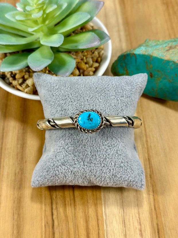 Sleeping Beauty Single Stone Sterling Silver Cuff Bracelet