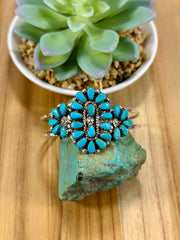 Kingman Turquoise Floral Cluster Sterling Silver Cuff Bracelet