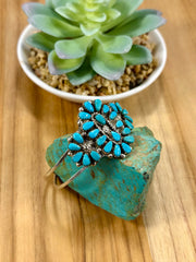Kingman Turquoise Floral Cluster Sterling Silver Cuff Bracelet