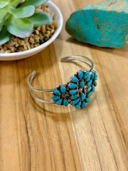 Kingman Turquoise Floral Cluster Sterling Silver Cuff Bracelet