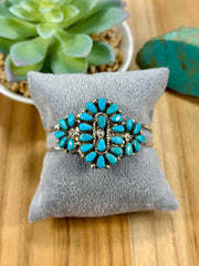 Kingman Turquoise Floral Cluster Sterling Silver Cuff Bracelet