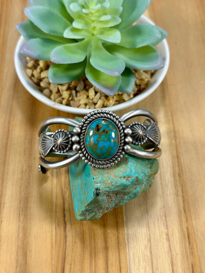 Kingman Turquoise Single Stone Sterling Silver Cuff