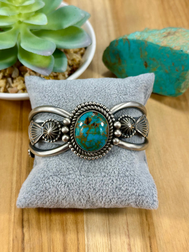 Kingman Turquoise Single Stone Sterling Silver Cuff