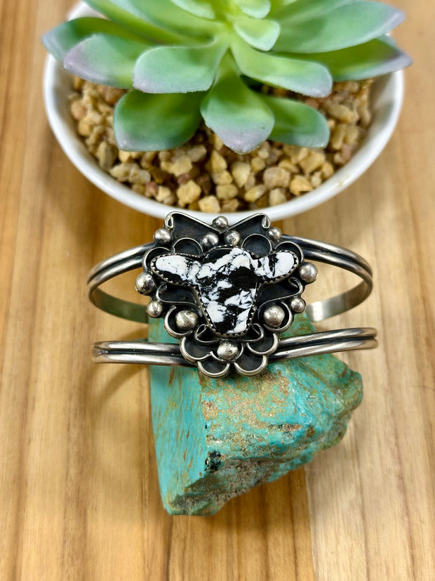 White Buffalo Cow Head Sterling Silver Bracelet Cuff