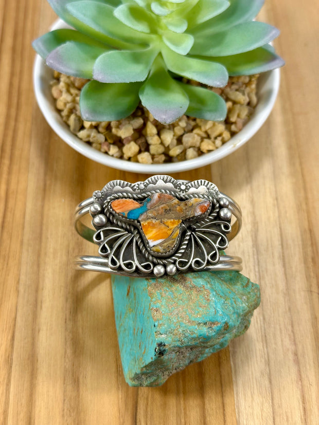Spiny Oyster Cow Head Sterling Silver Cuff Bracelet