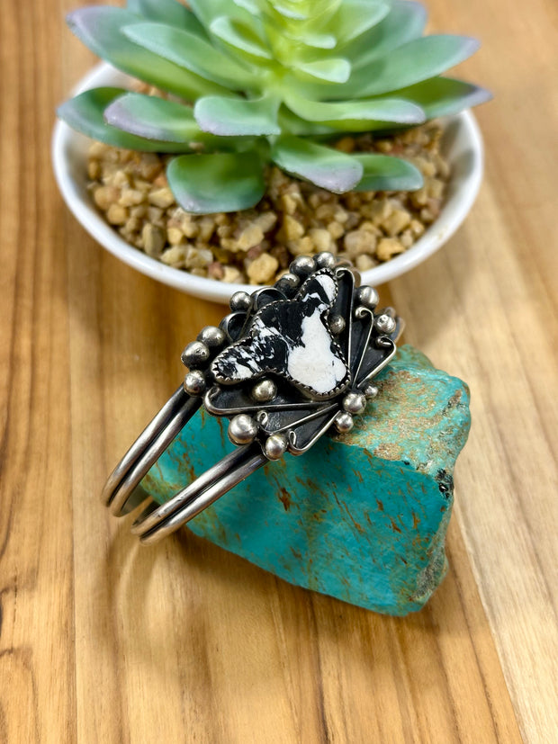 White Buffalo Cow Head Sterling Silver Bracelet Cuff