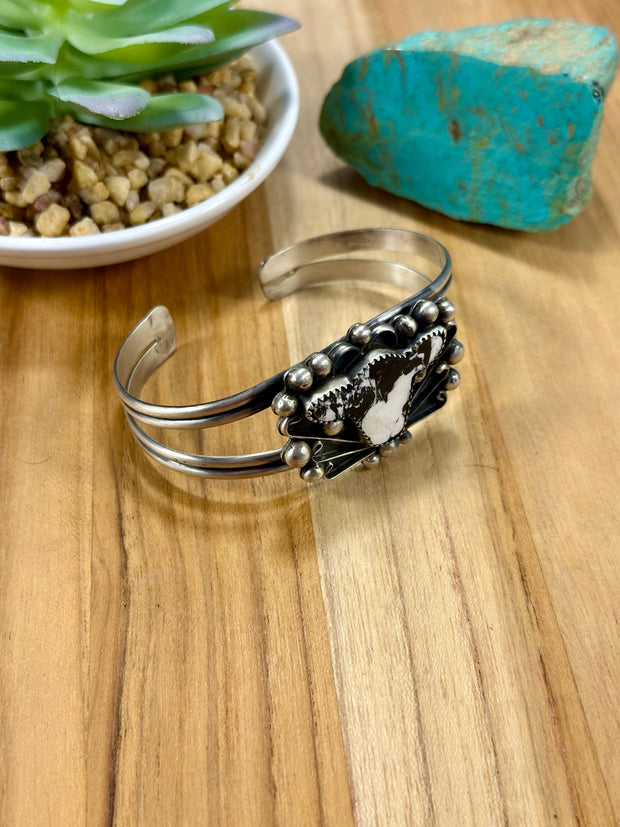 White Buffalo Cow Head Sterling Silver Bracelet Cuff