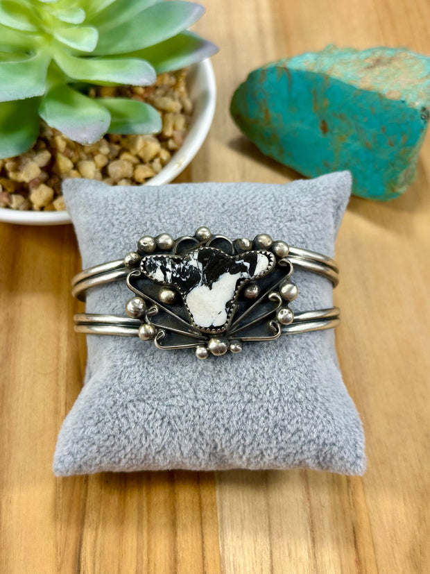 White Buffalo Cow Head Sterling Silver Bracelet Cuff