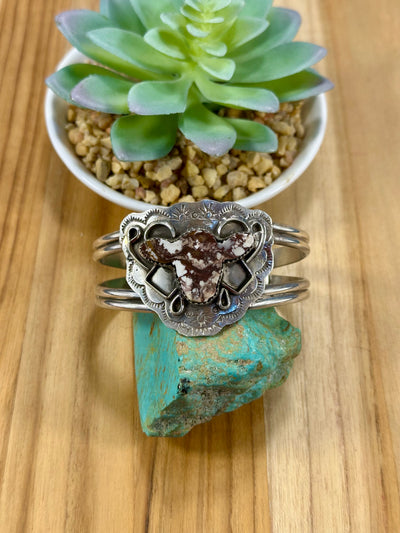 Wild Horse Cow Head Sterling Silver Bracelet Cuff