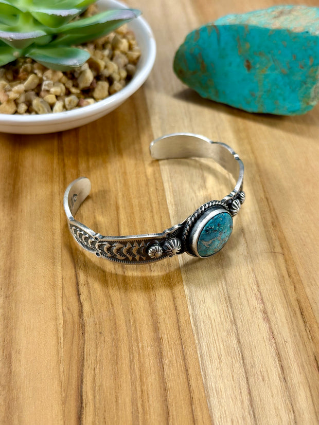 Kingman Turquoise Single Stone Sterling Silver Cuff Bracelet