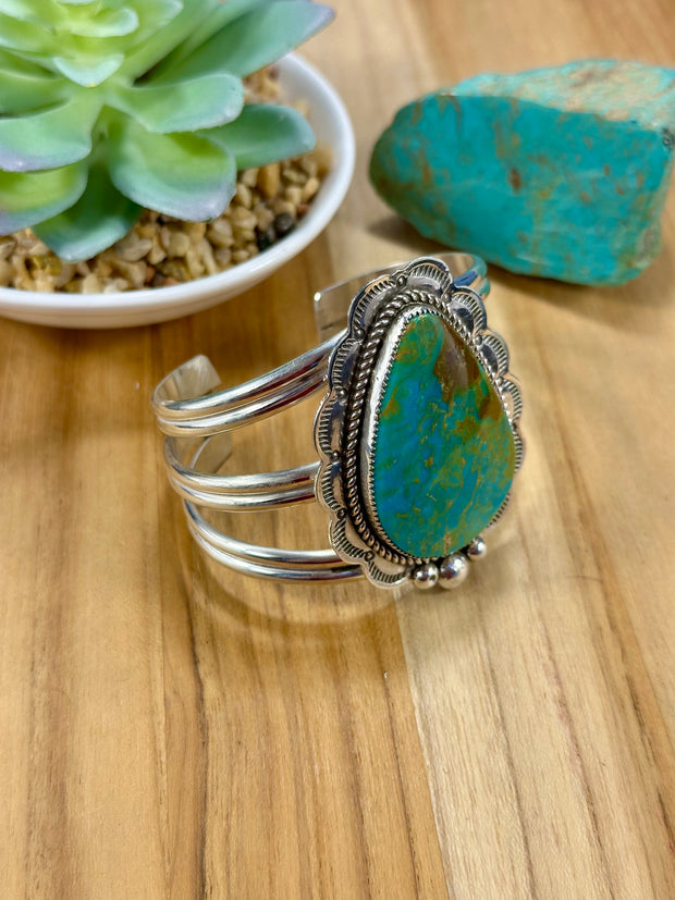 Kingman Turquoise Tear Drop Sterling Silver Cuff Bracelet
