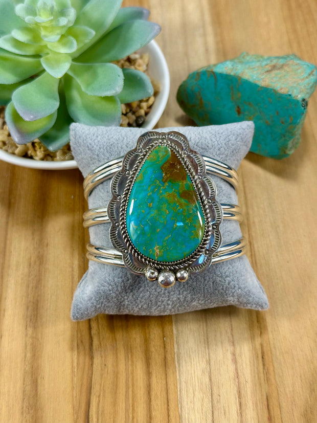 Kingman Turquoise Tear Drop Sterling Silver Cuff Bracelet