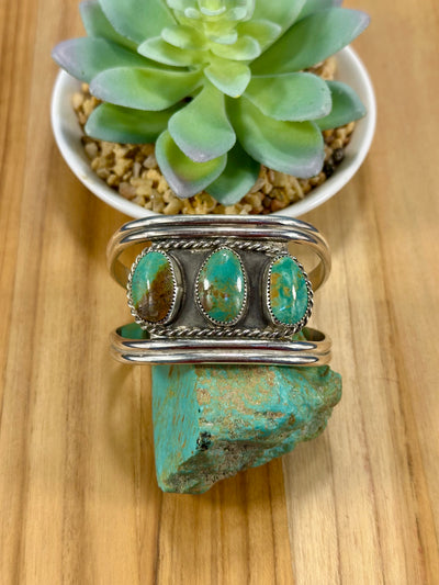Kingman Turquoise 3 Stone Sterling Silver Cuff Bracelet