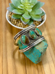 Kingman Turquoise 3 Stone Sterling Silver Cuff Bracelet