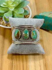 Kingman Turquoise 3 Stone Sterling Silver Cuff Bracelet