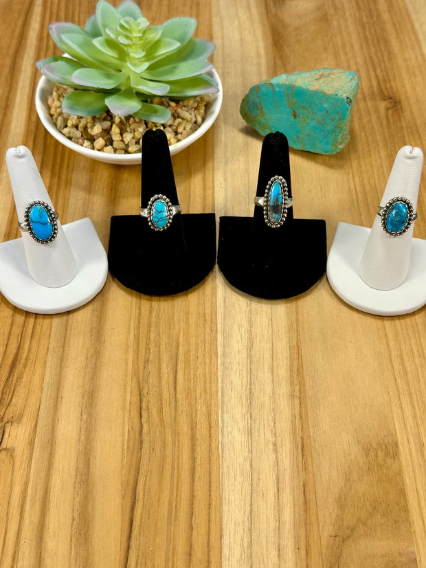 Kingman Turquoise Oval Sterling Silver Rings
