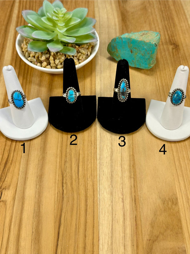 Kingman Turquoise Oval Sterling Silver Rings