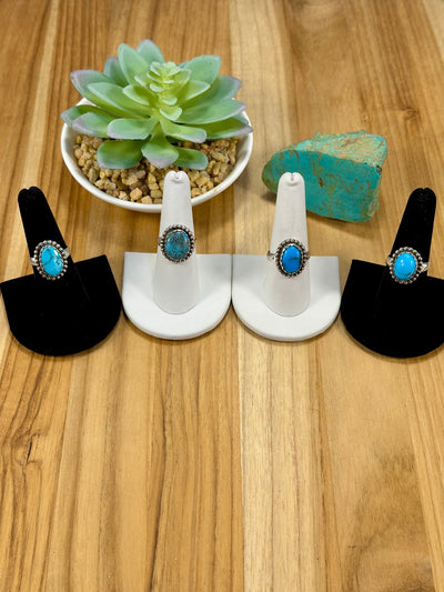 Kingman Turquoise Oval Sterling Silver Rings
